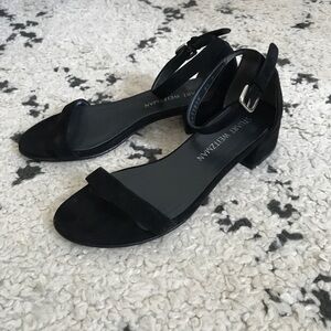 Stuart Weitzman Nudist June Suede Ankle-Strap Block Heel Sandals